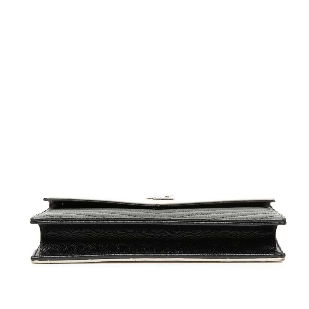 Saint Laurent Bicolor Grain De Poudre Cassandre Envelope Chain Wallet Black Leather Very good - Inside View