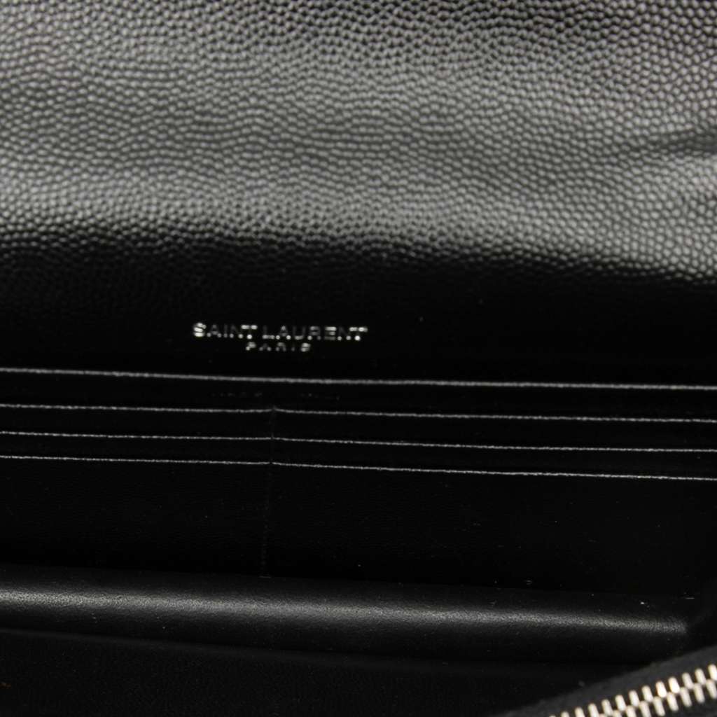 Saint Laurent Bicolor Grain De Poudre Cassandre Envelope Chain Wallet Black Leather Very good condition - Model View