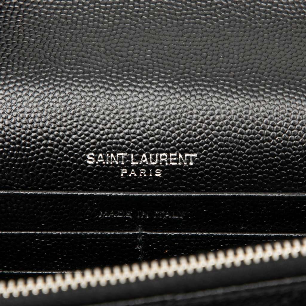 Saint Laurent Bicolor Grain De Poudre Cassandre Envelope Chain Wallet Black Leather Very good condition - Box View