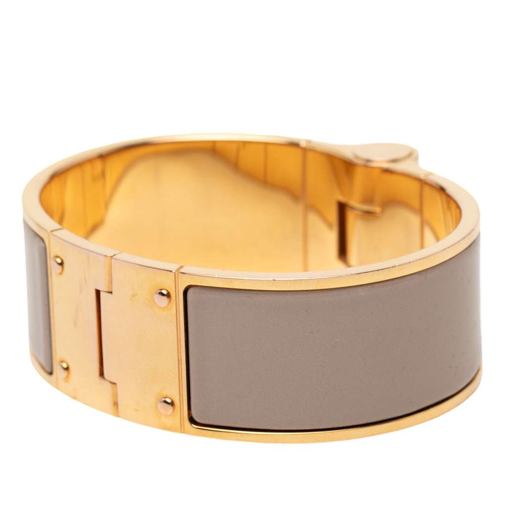 Hermès Wide Enamel Charniere Hinged Bracelet Brown Very good condition - Back View