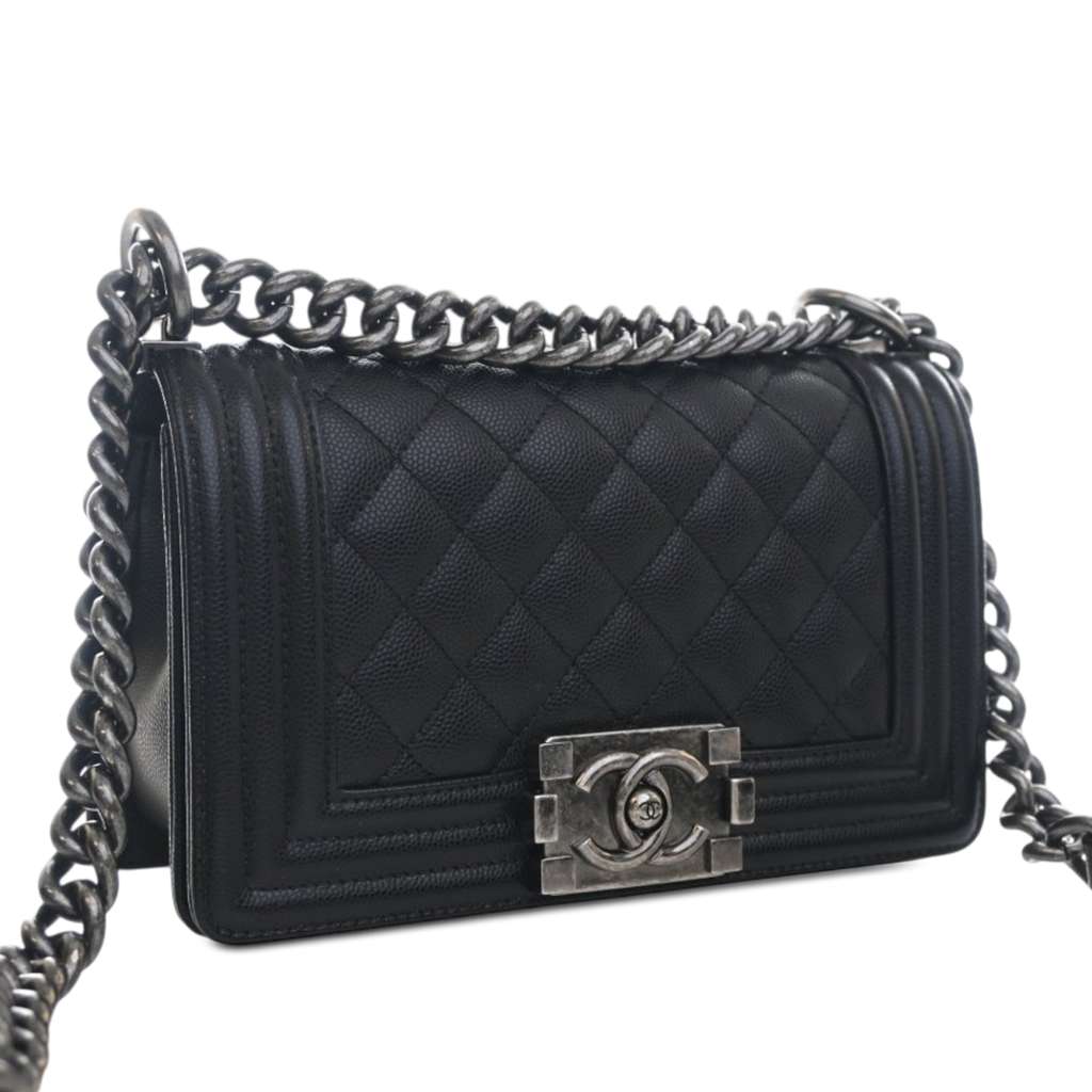 Chanel Small Quilted Caviar Boy Flap Black Leather Very good condition - Back View