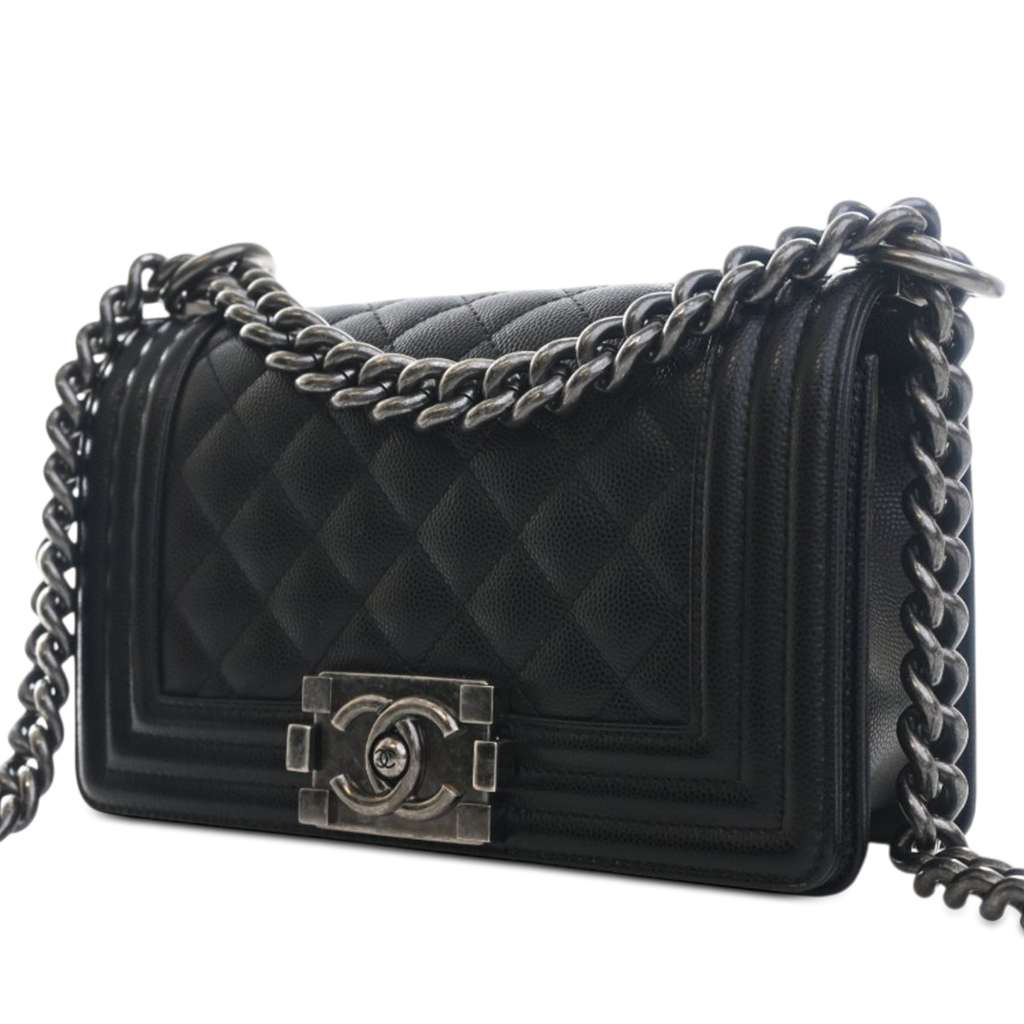 Chanel Small Quilted Caviar Boy Flap Black Leather Very good condition - Inside View