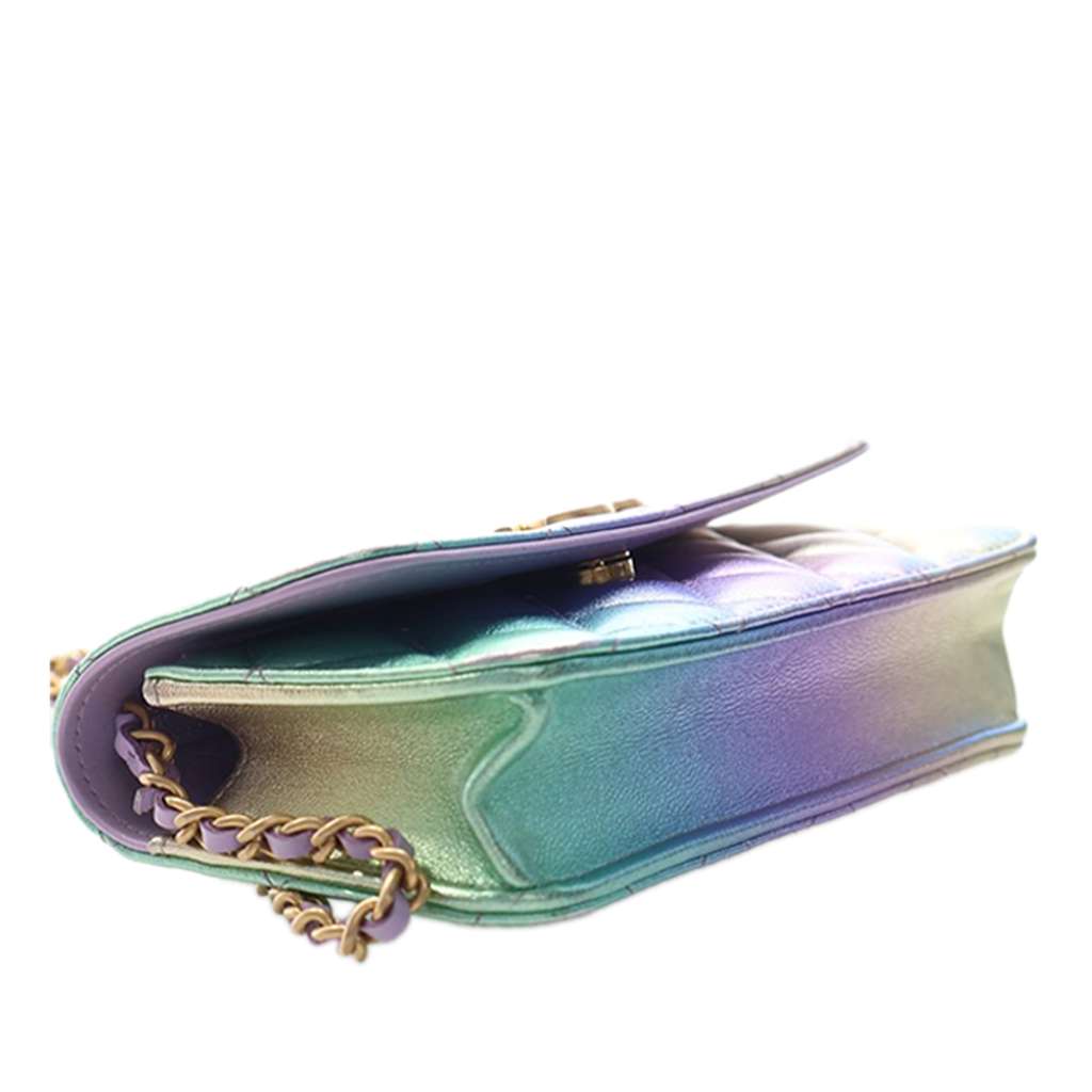 Chanel Mini Lambskin Rainbow Phone Holder With Chain Purple Leather Very good condition - Box View