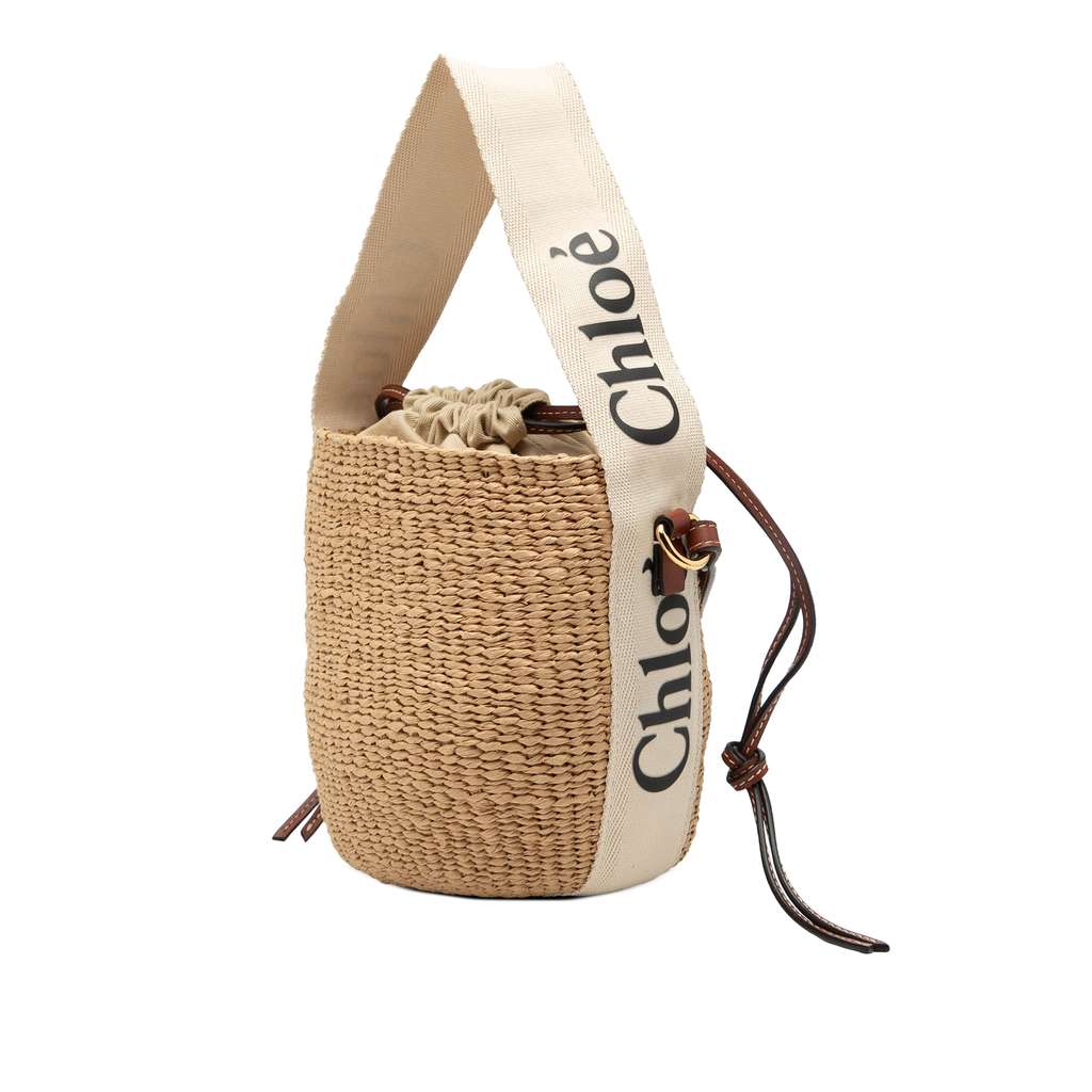 Chloé Small Raffia Woody Basket Bag Beige Very good condition - Back View