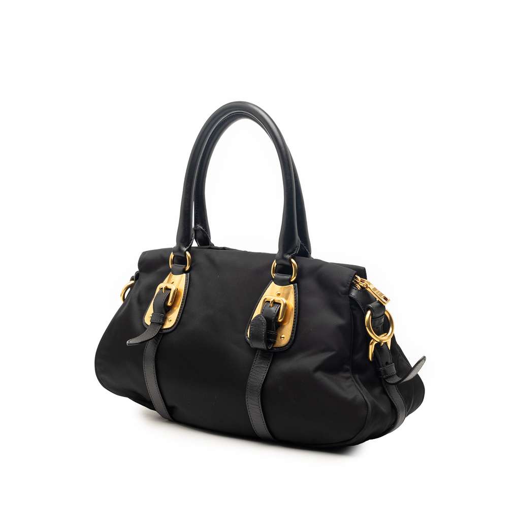 Prada Soft Calf Trimmed Tessuto Satchel Black Very good condition - Back View