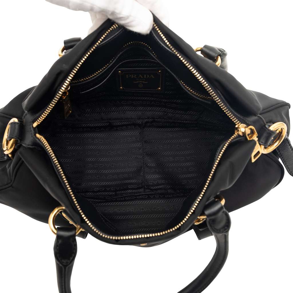 Prada Soft Calf Trimmed Tessuto Satchel Black Very good condition - Model View