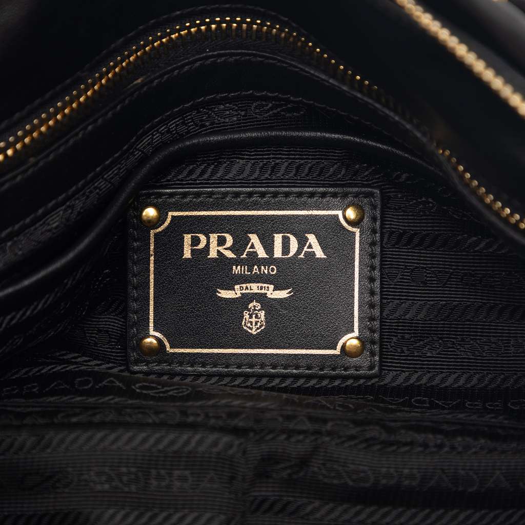 Prada Soft Calf Trimmed Tessuto Satchel Black Very good condition - Box View