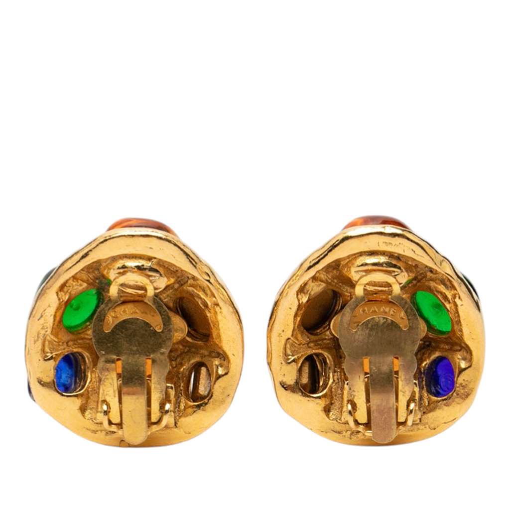 Chanel Gold Plated Multicolor Cabochon Gripoix Clip On Earrings Gold Metal Very good condition - Back View