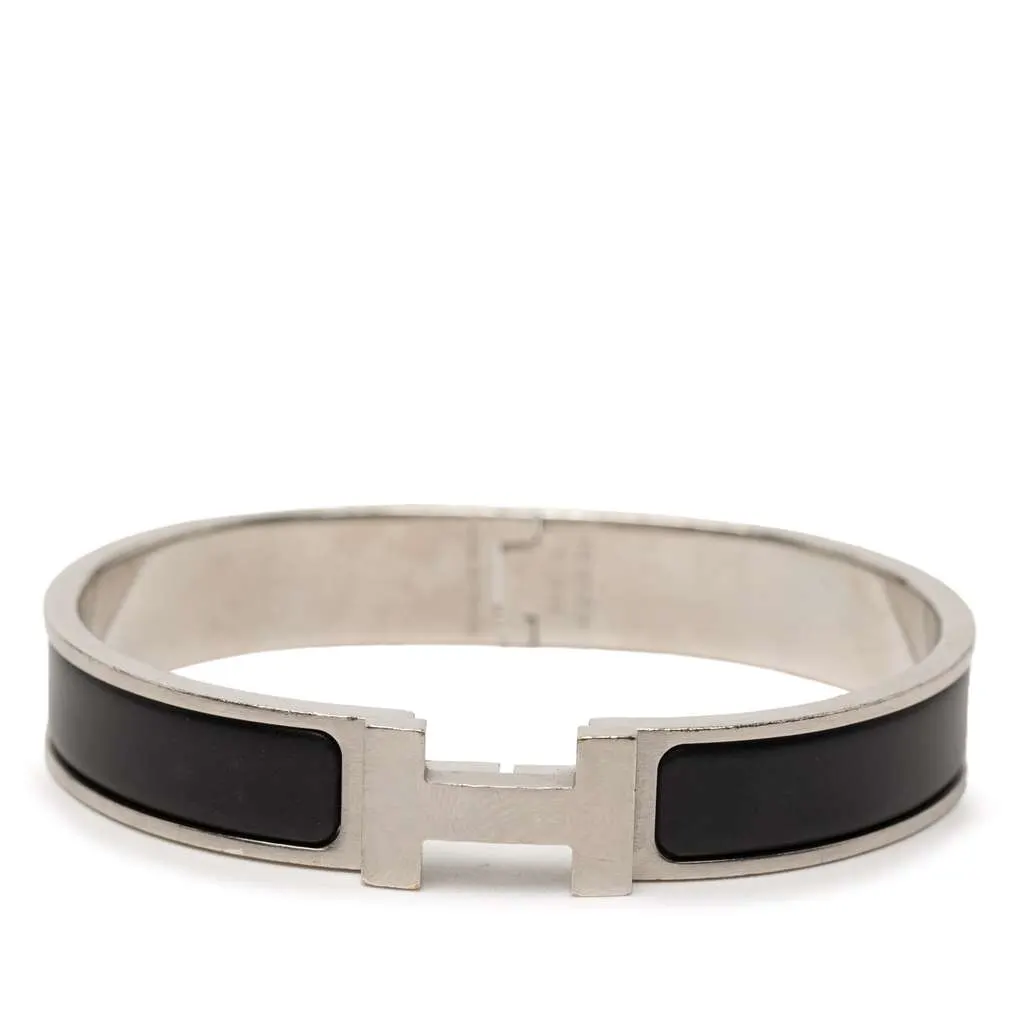 Hermès Narrow Enamel Clic H Bracelet PM Black Very good - Front View