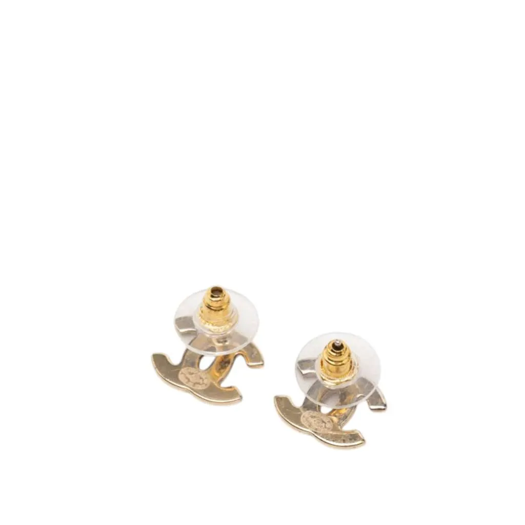 Chanel CC Gold Plated Strass Bullet Back Earrings Gold Metal Very good - Back View