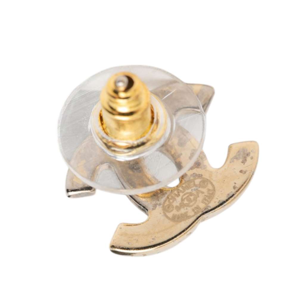 Chanel CC Gold Plated Strass Bullet Back Earrings Gold Metal Very good condition - Inside View