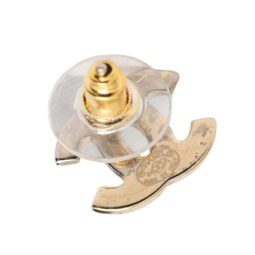 Chanel CC Gold Plated Strass Bullet Back Earrings Gold Metal Very good - Inside View
