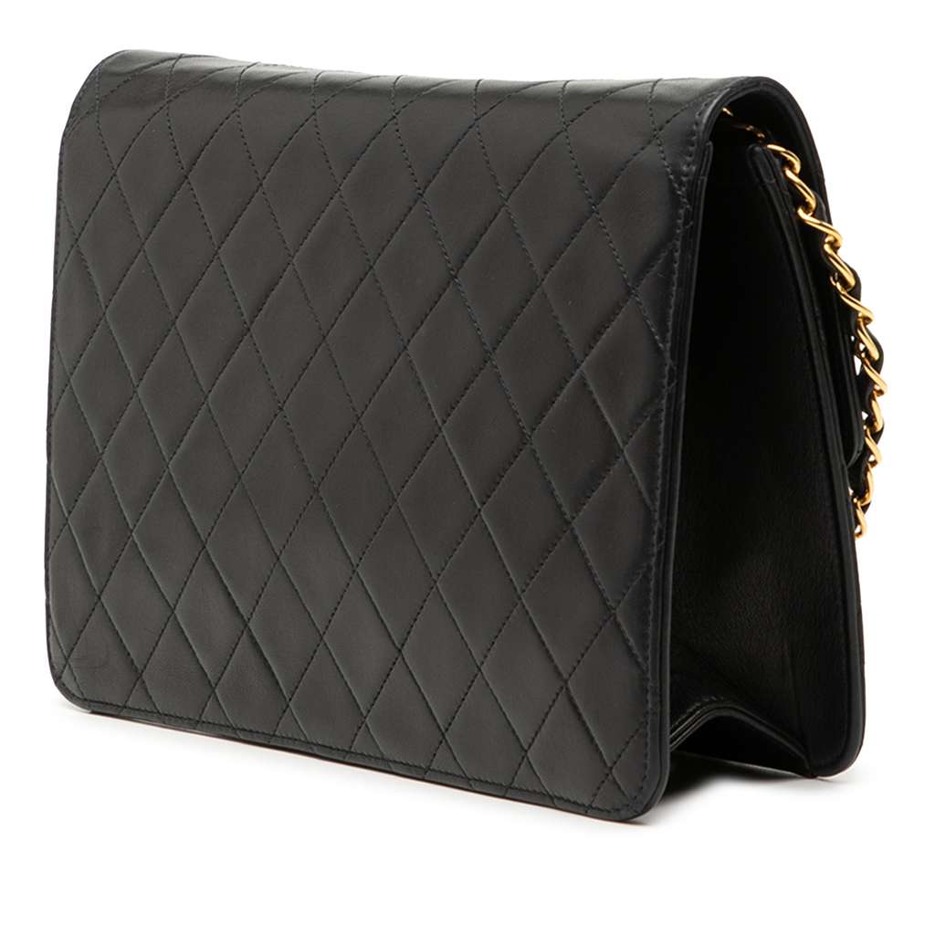 Chanel Medium CC Quilted Lambskin Single Flap Black Leather Very good condition - Back View