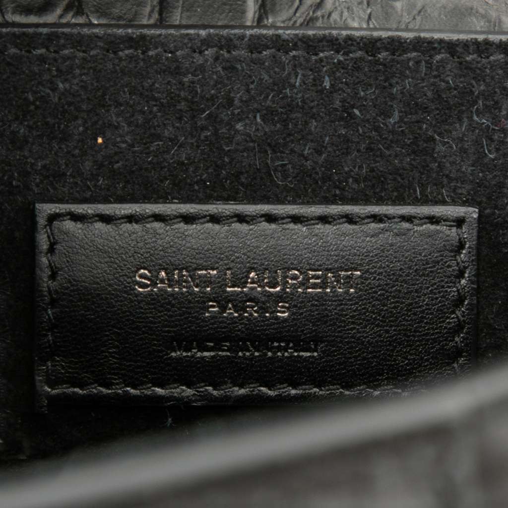Saint Laurent Medium Croc Embossed Leather Charlotte Messenger Bag Black Leather Very good condition - Box View