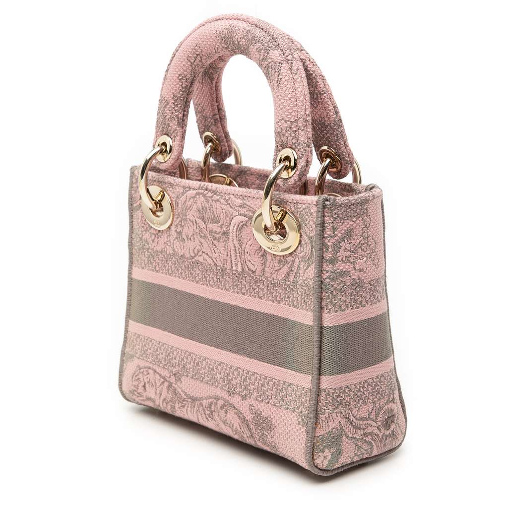 Dior Mini Embroidered Canvas Toile De Jouy Lady D Lite Pink Canvas Very good condition - Back View