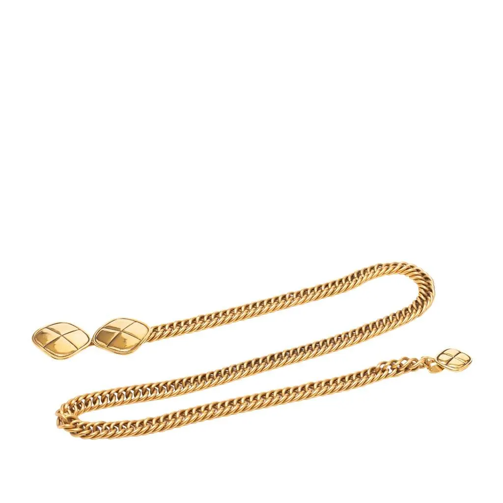 Chanel Gold Plated Quilt Charm Chain Belt Gold Metal Very good - Box View