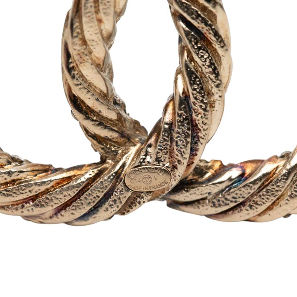 Chanel Gold Plated Twisted CC Crystal Pin Brooch Gold Metal Very good condition - Inside View