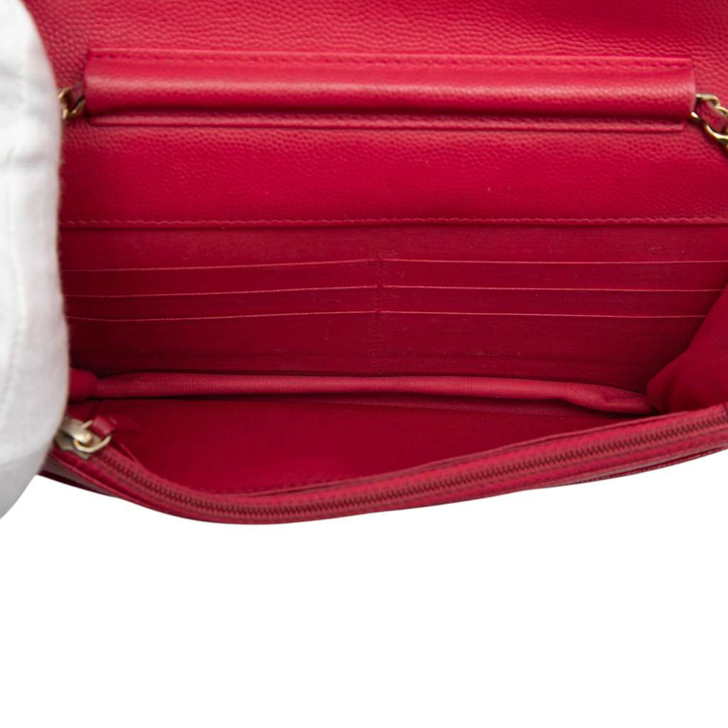 Chanel Quilted Caviar Boy Wallet on Chain Red Leather Very good condition - Model View