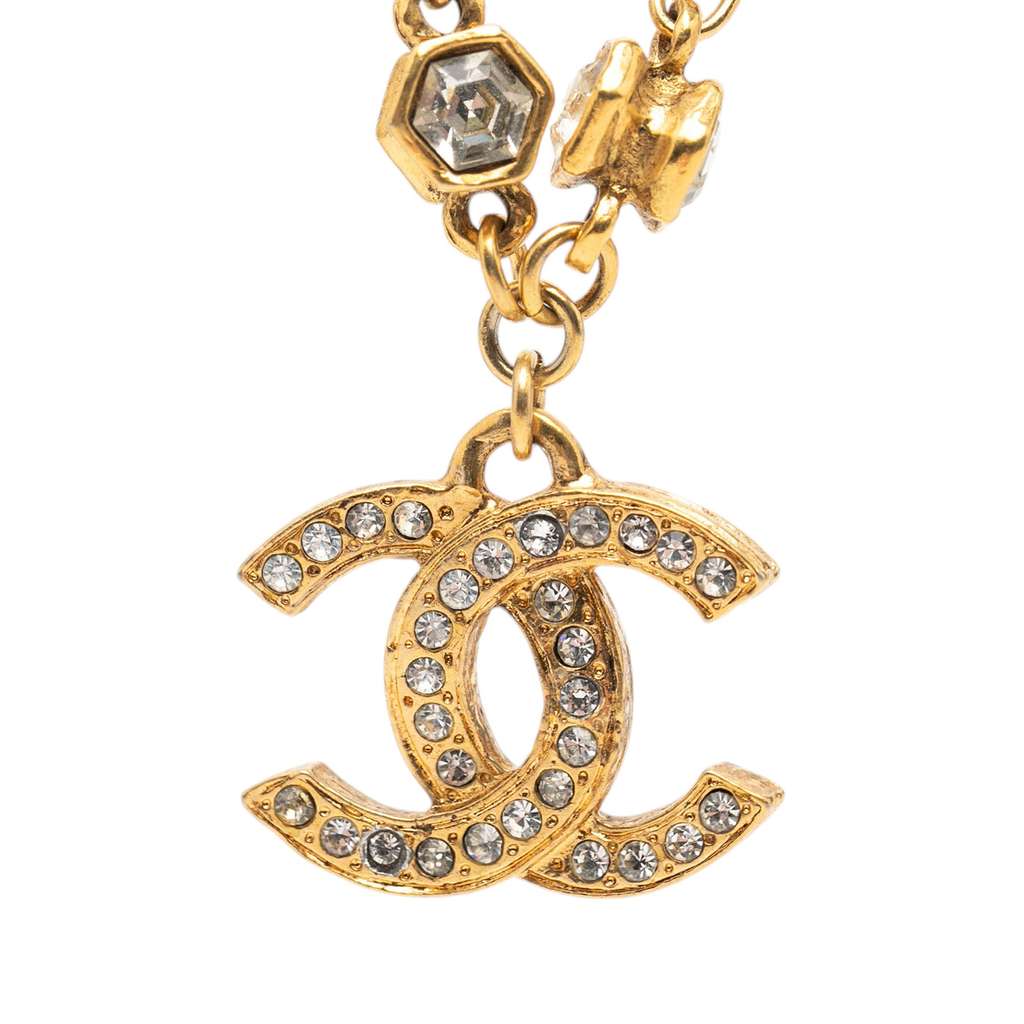 Chanel CC Gold Plated Strass Pendant Necklace Gold Metal Very good condition - Back View