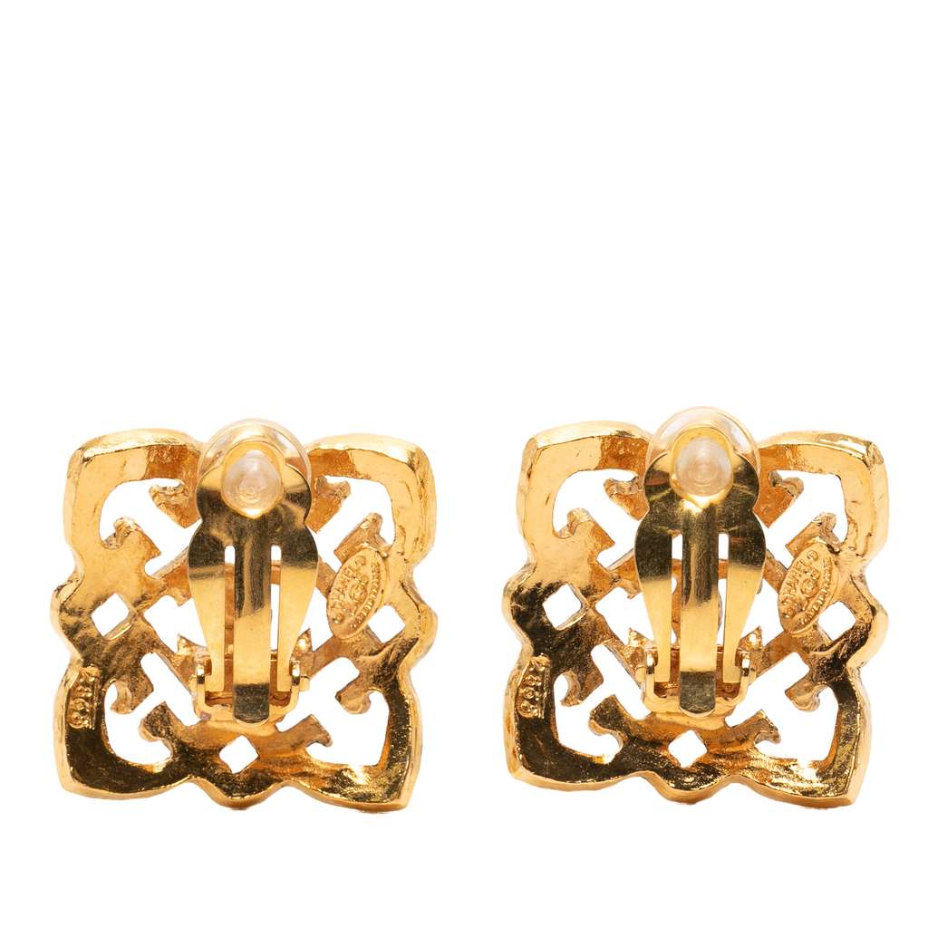 Chanel Gold Plated CC Square Clip On Earrings Gold Metal Very good condition - Back View