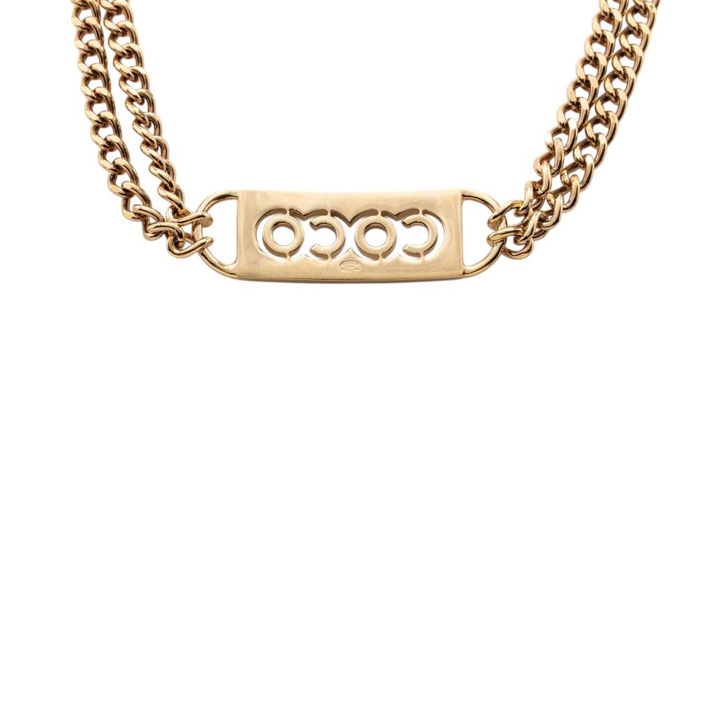 Chanel CC Gold Plated Coco Rhinestones Double Chain Necklace Gold Metal Very good condition - Back View