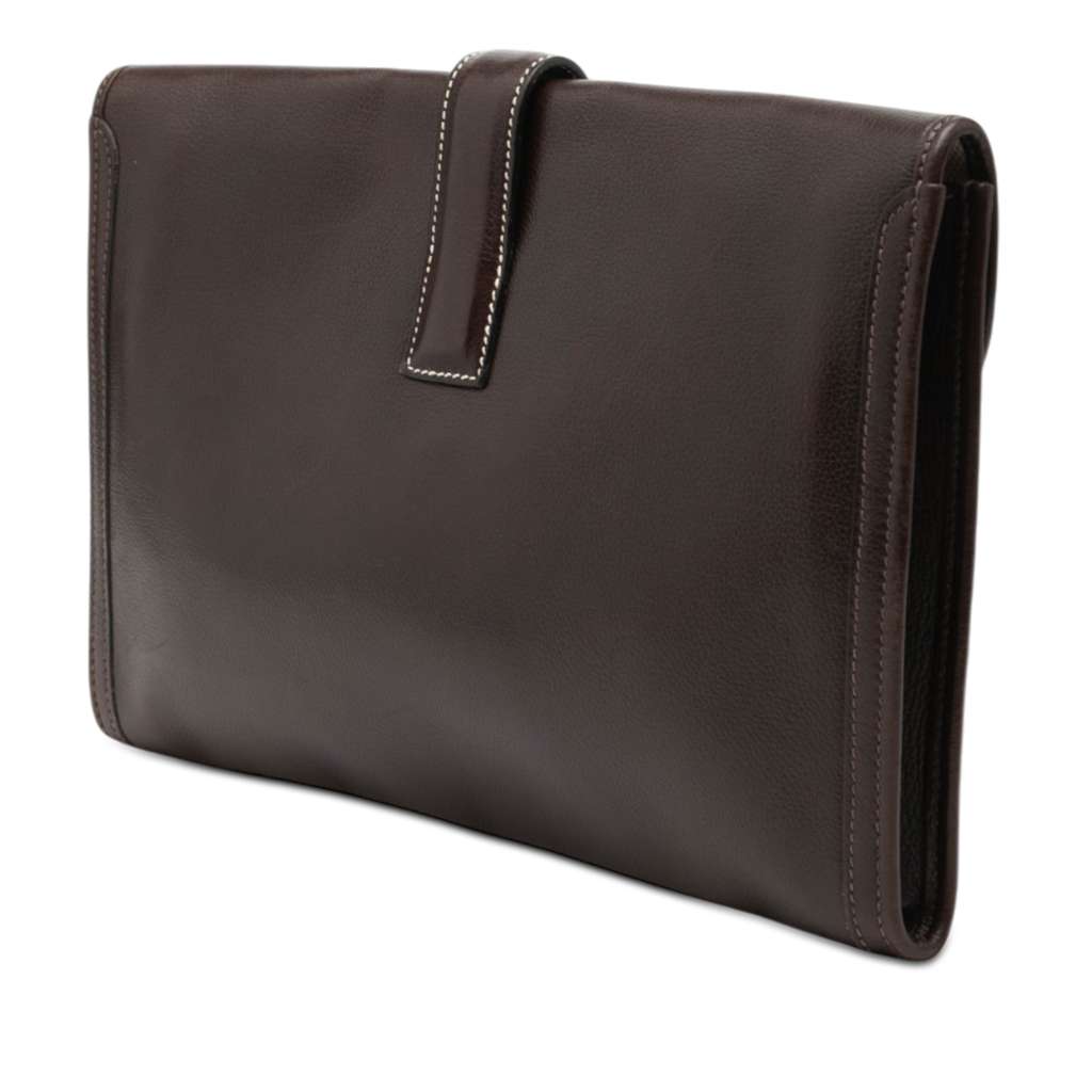 Hermès Evergrain Jige Clutch PM Brown Leather Very good condition - Back View
