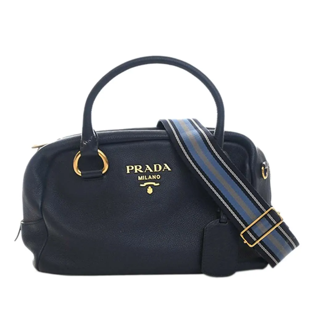 Prada Vitello Phenix Bauletto Satchel Blue Leather Very good - Front View