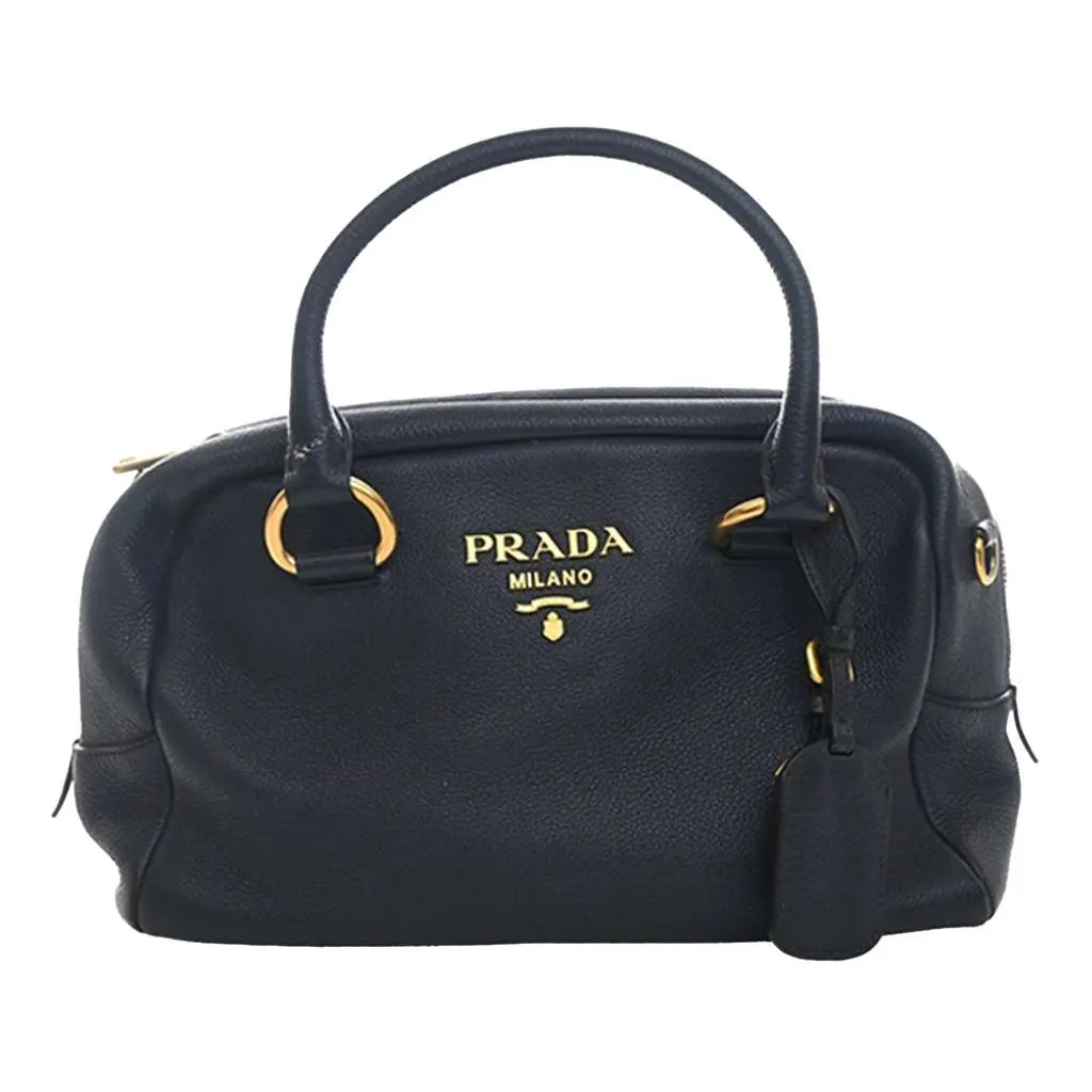 Prada Vitello Phenix Bauletto Satchel Blue Leather Very good - Back View