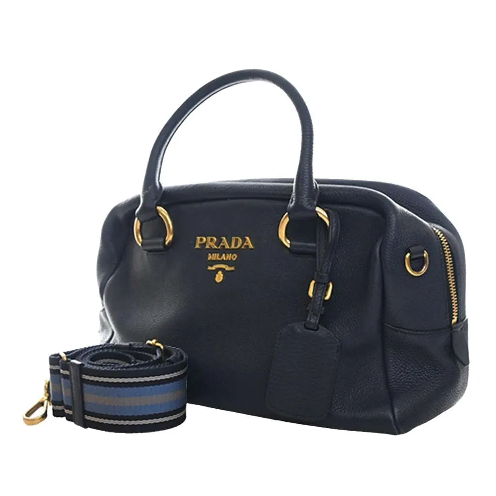 Prada Vitello Phenix Bauletto Satchel Blue Leather Very good - Box View