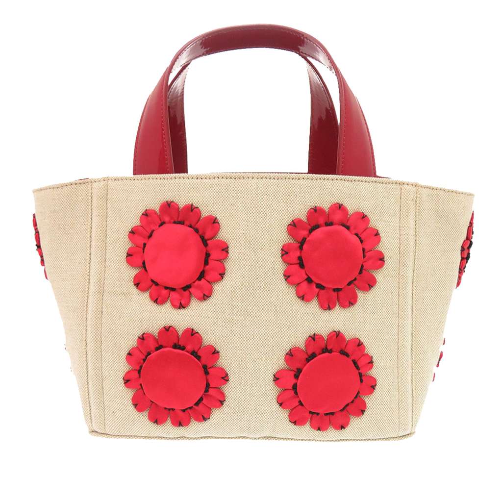 Prada Canvas Mistolino Floral Basket Satchel Beige Canvas Very good condition - Back View