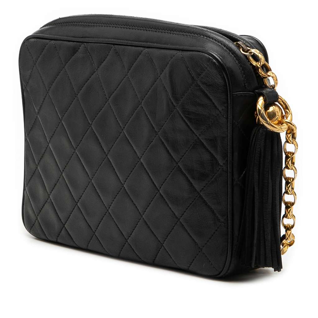 Chanel CC Quilted Lambskin Tassel Camera Bag Black Leather Very good condition - Back View