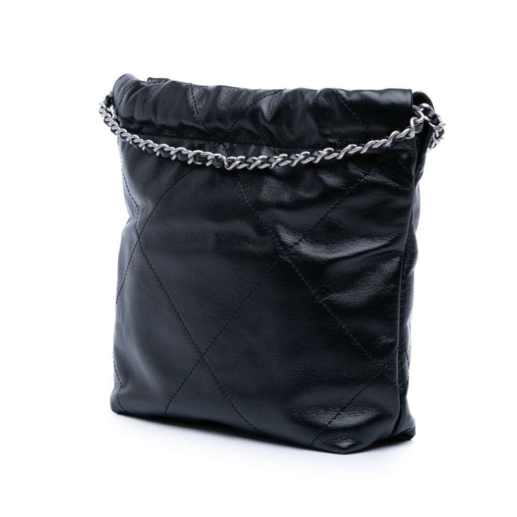 Chanel Mini Shiny Calfskin 22 Handbag Black Leather Very good condition - Back View