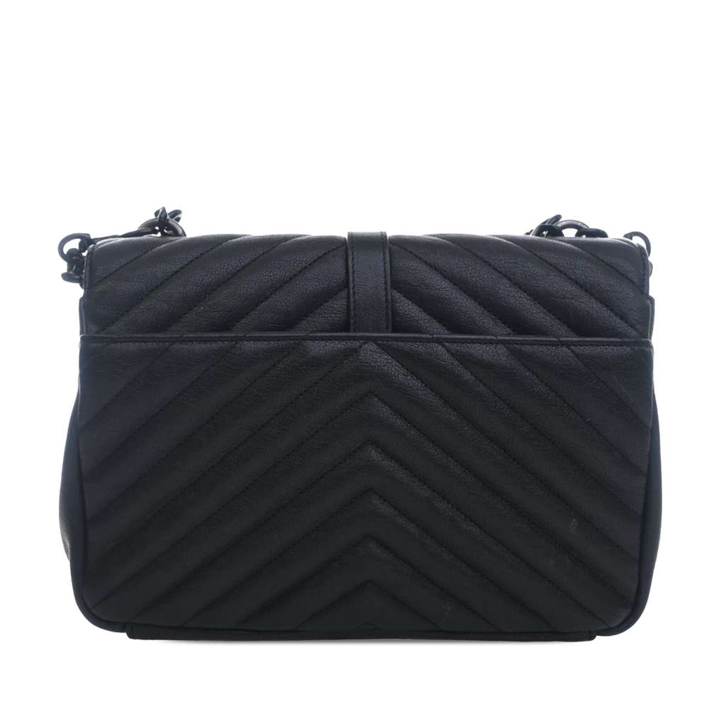 Saint Laurent Medium Chevron Sheepskin  Monogram Monochrome College Bag Black Leather Very good condition - Back View