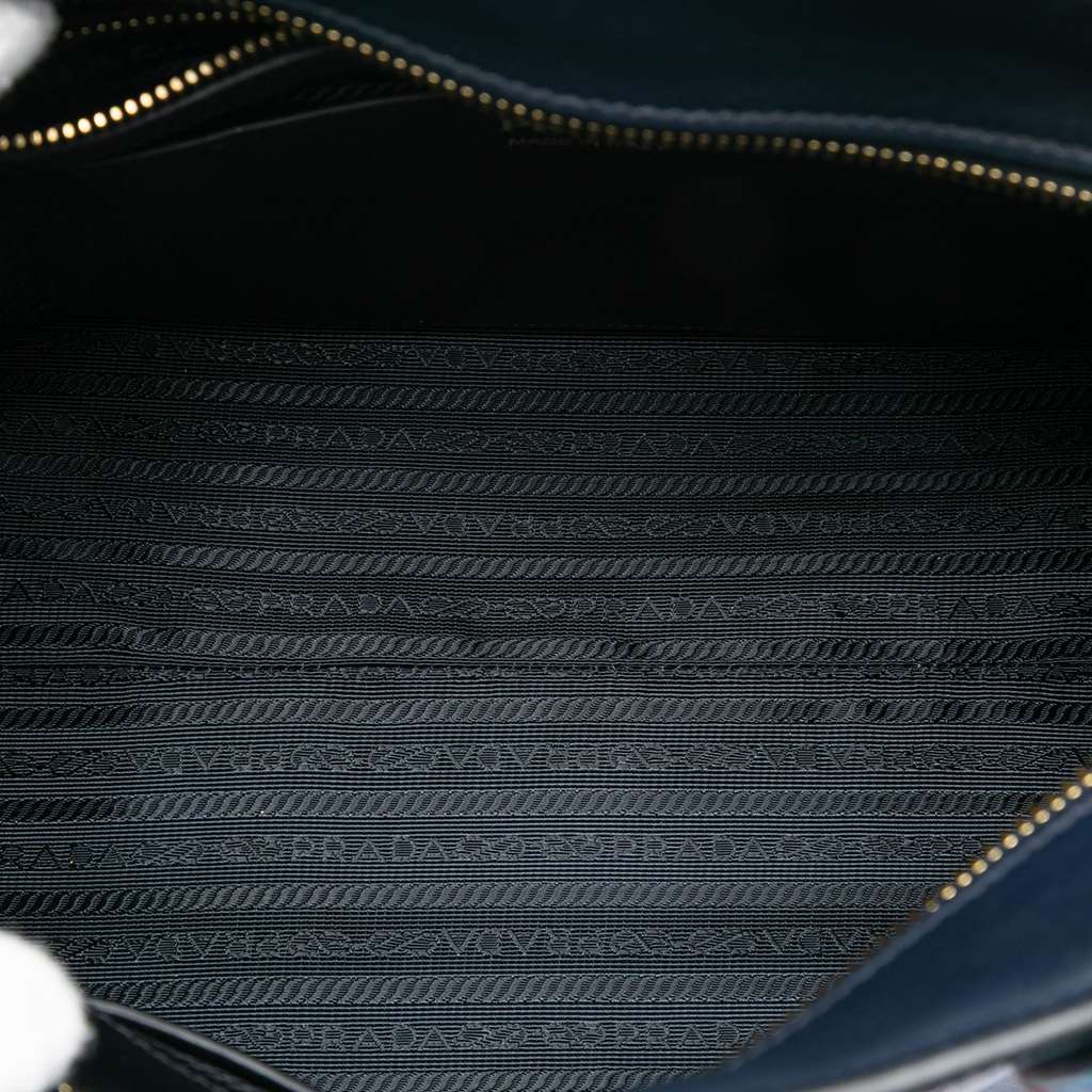 Prada Medium Saffiano Trimmed City Calf Greca Esplanade Satchel Blue Leather Very good condition - Model View