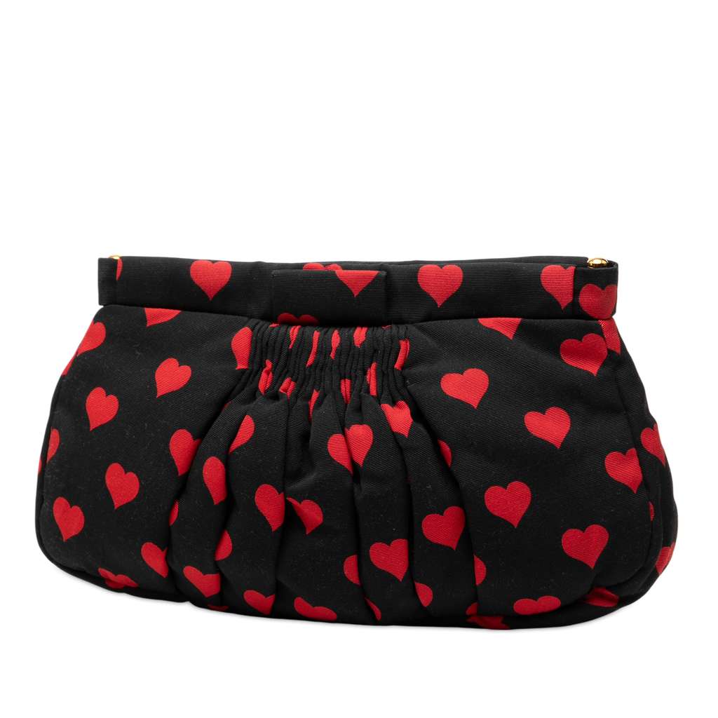 Miu Miu Pleated Nylon Heart Print Clutch Black Very good condition - Back View