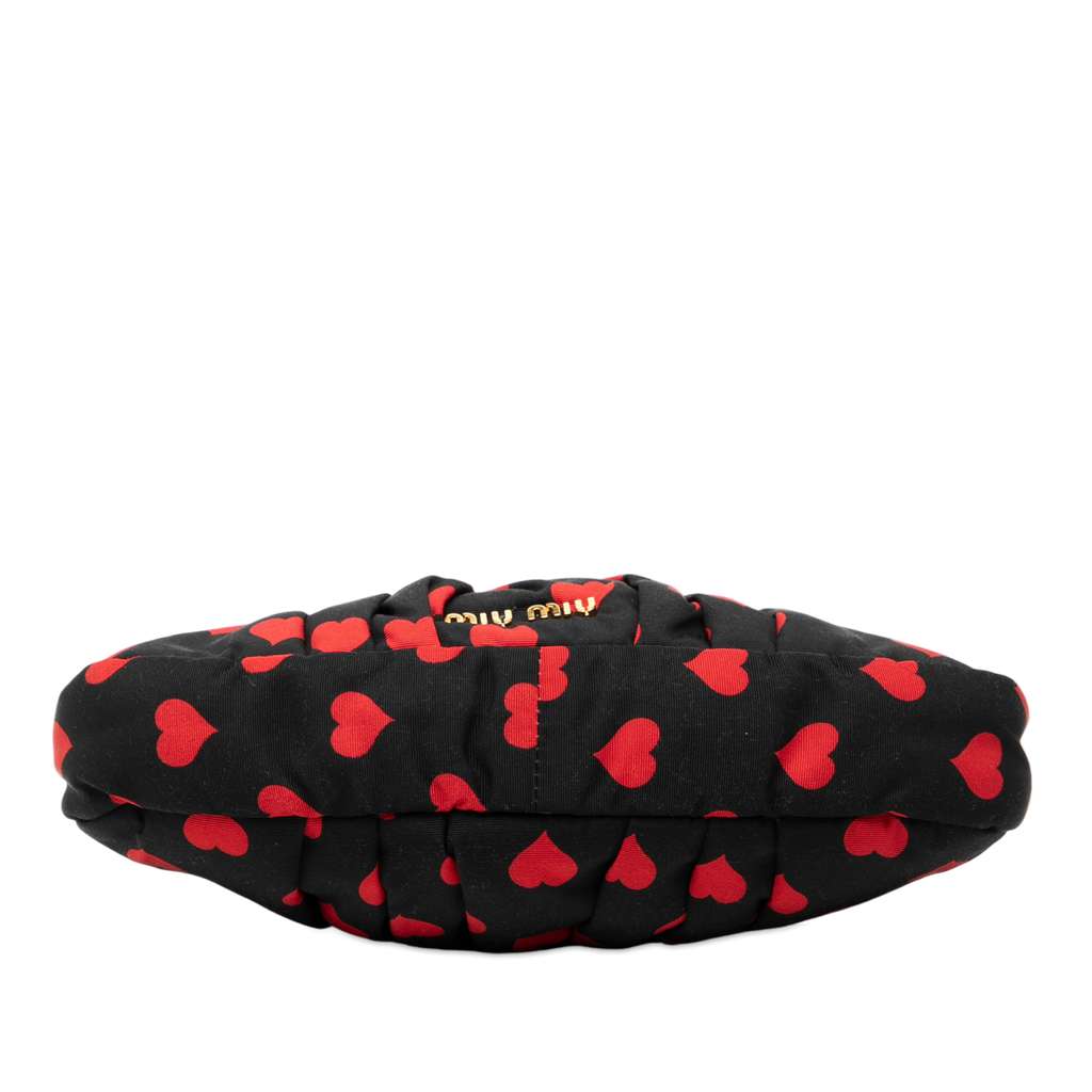 Miu Miu Pleated Nylon Heart Print Clutch Black Very good condition - Inside View