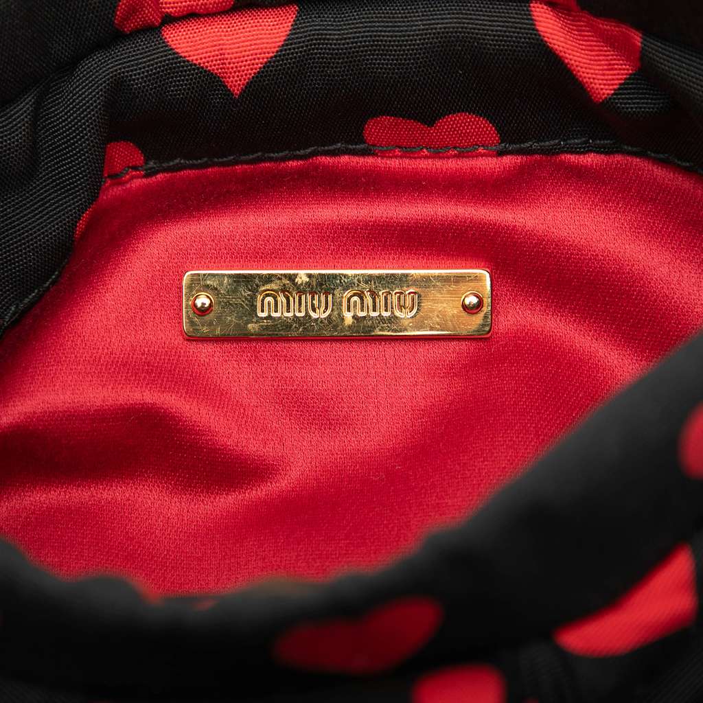 Miu Miu Pleated Nylon Heart Print Clutch Black Very good condition - Box View