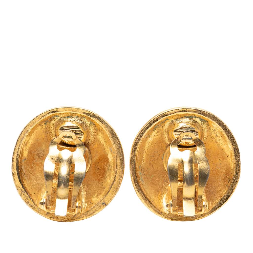 Chanel CC Gold Plated Round Clip On Earrings Gold Metal Very good condition - Back View