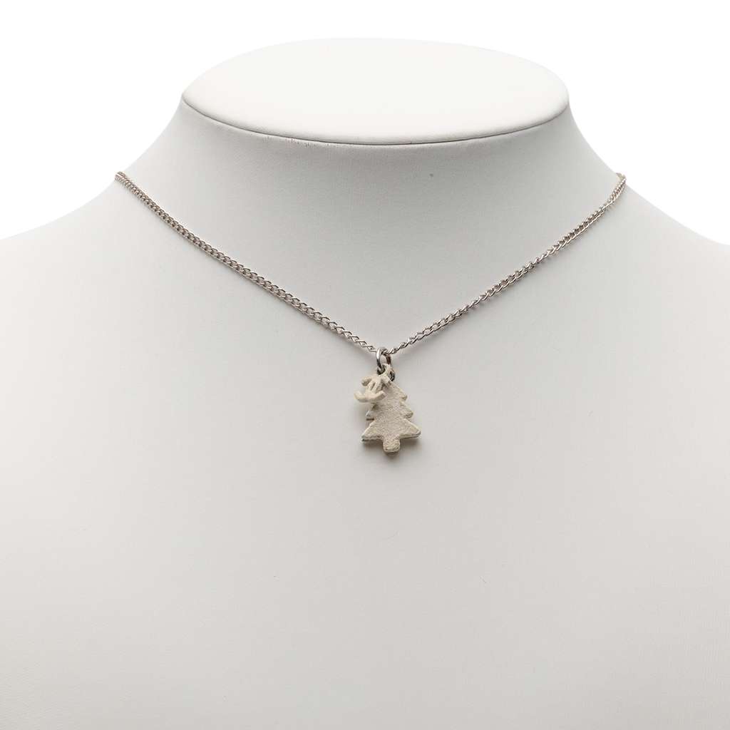Chanel Silver Plated CC Christmas Tree Pendant Necklace Silver Metal Very good condition - Box View