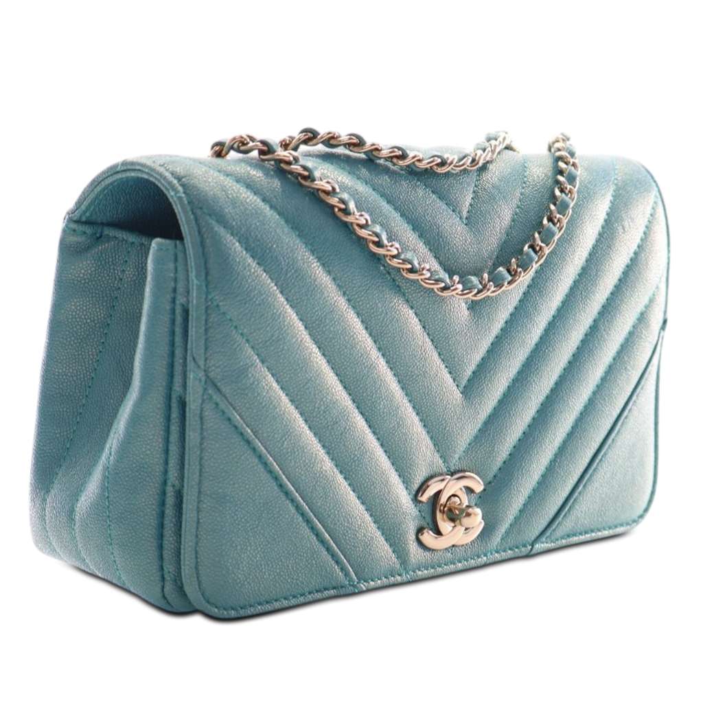 Chanel Mini Chevron Caviar Statement Flap Blue Leather Very good condition - Back View