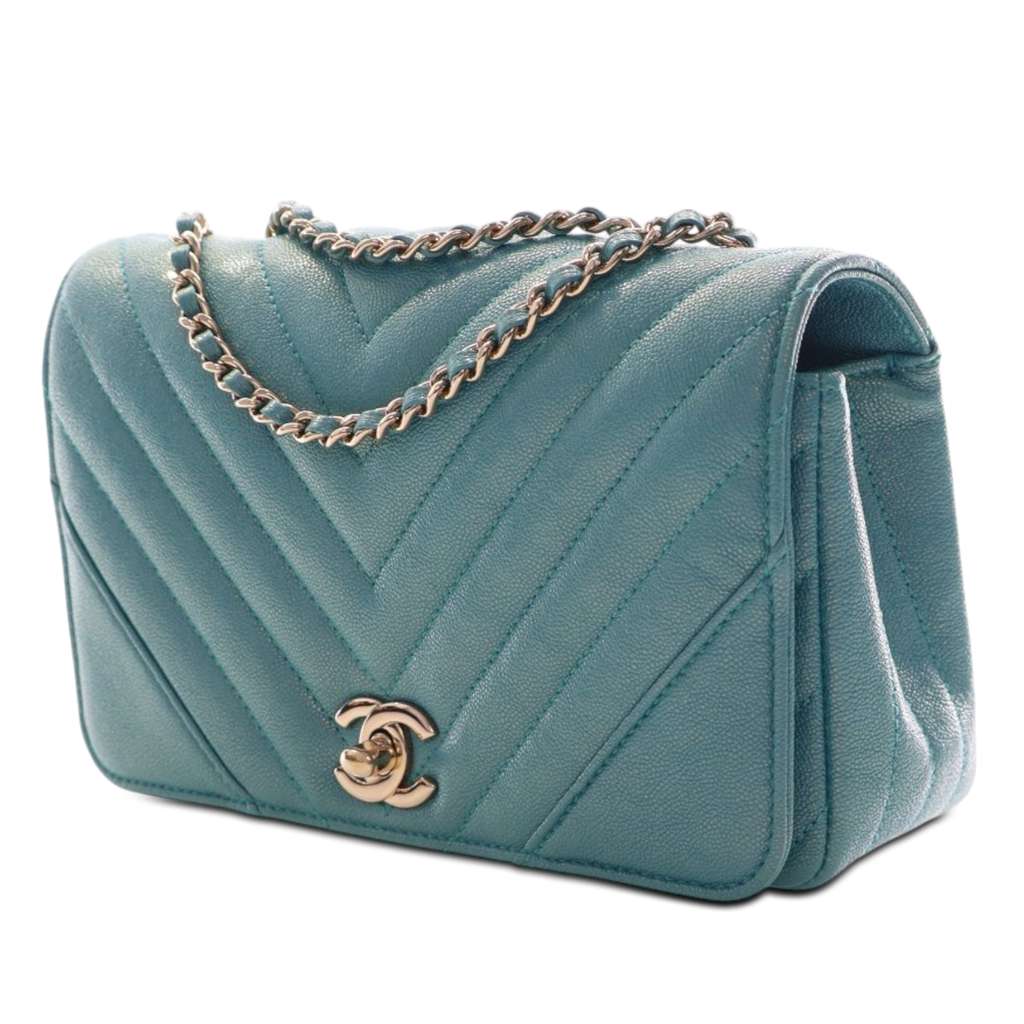 Chanel Mini Chevron Caviar Statement Flap Blue Leather Very good condition - Inside View