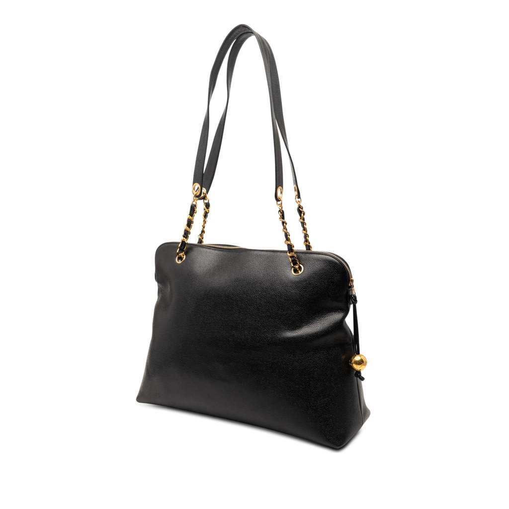 Chanel CC Caviar Shoulder Bag Black Leather Very good condition - Back View