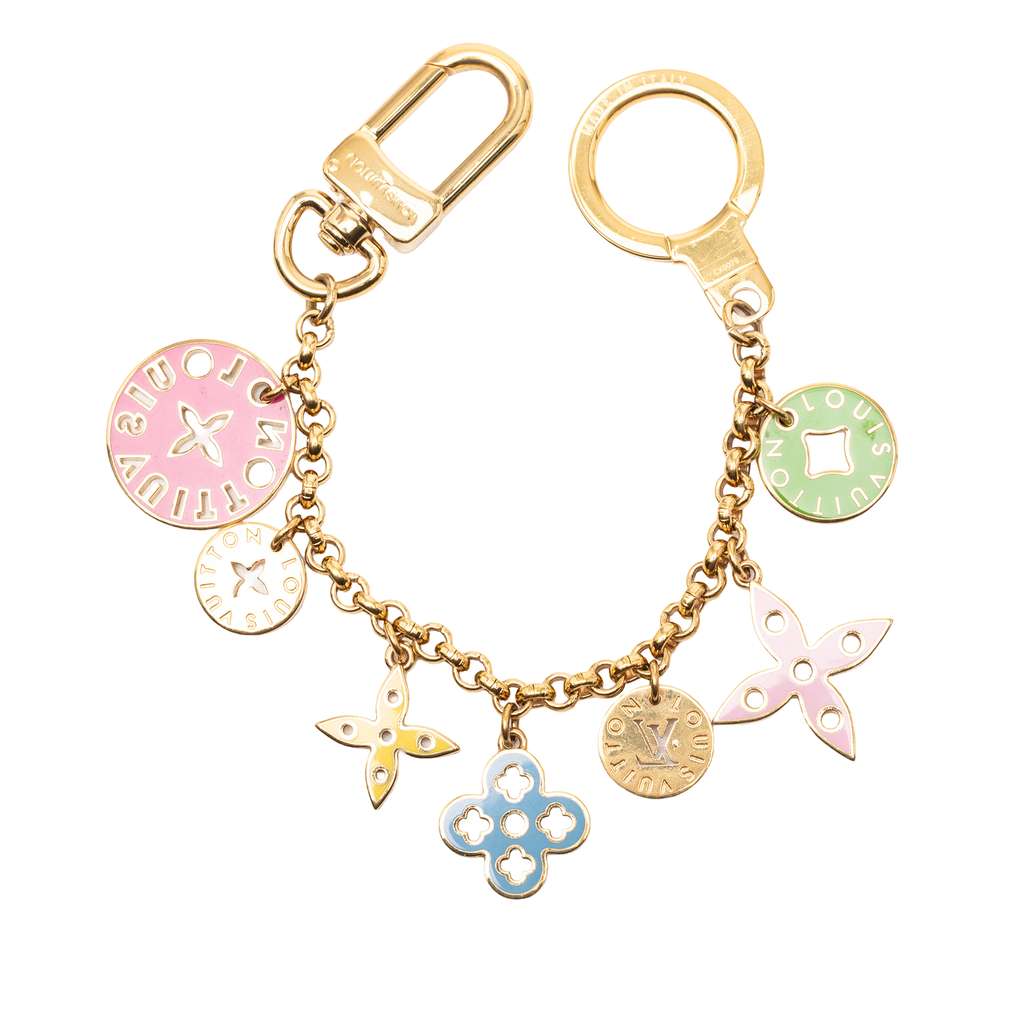 Louis Vuitton Gold Plated Enamel Multicolore Fleur de Monogram Bag Charm and Key Holder Gold Metal Very good condition - Back View