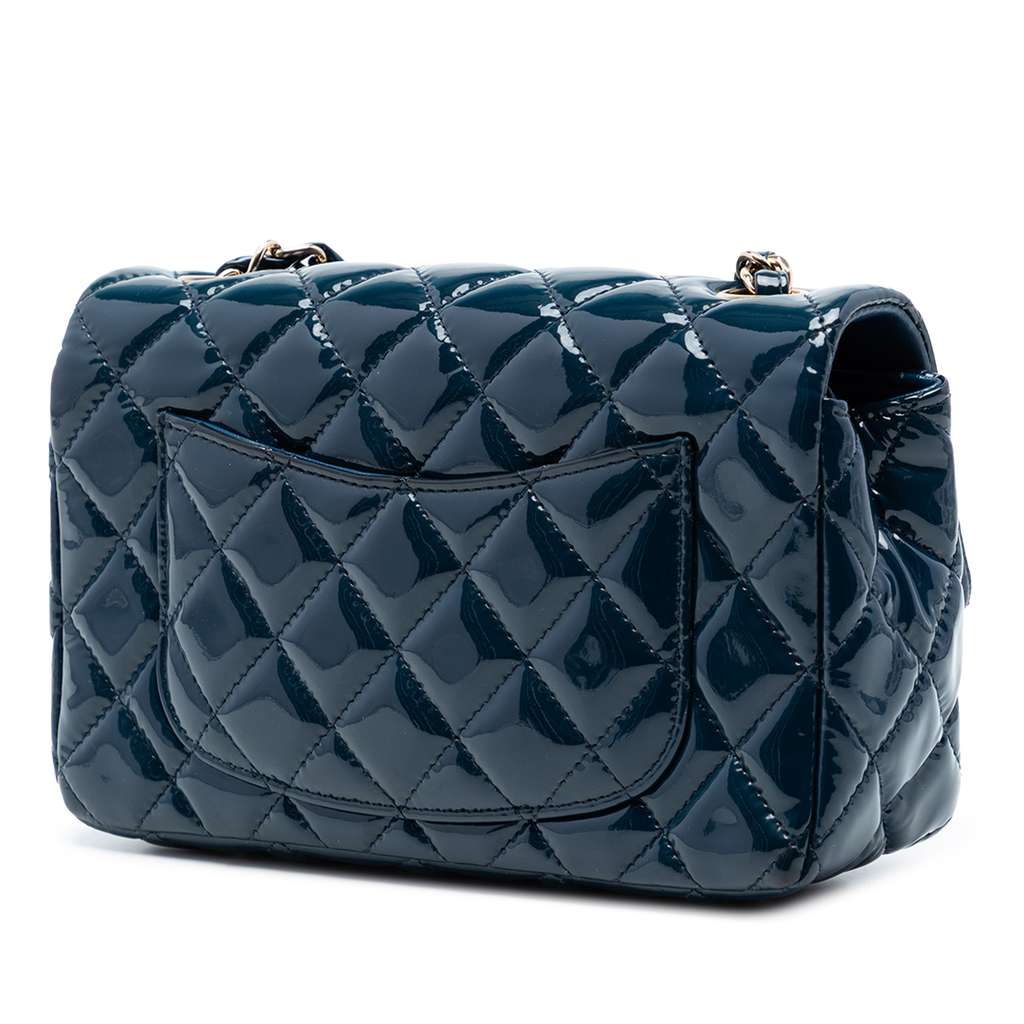 Chanel Mini Rectangular Classic Patent Single Flap Blue Leather Very good condition - Back View