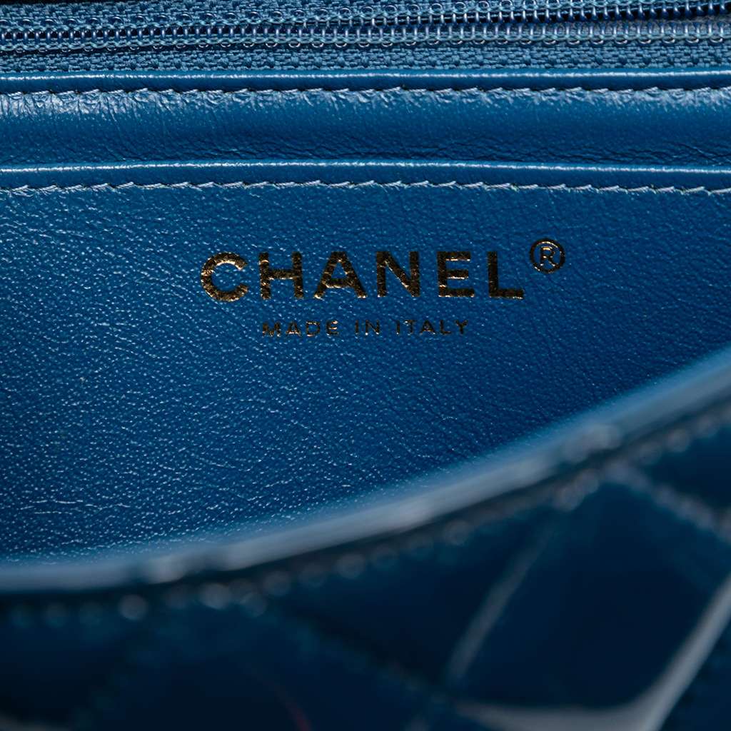 Chanel Mini Rectangular Classic Patent Single Flap Blue Leather Very good condition - Box View