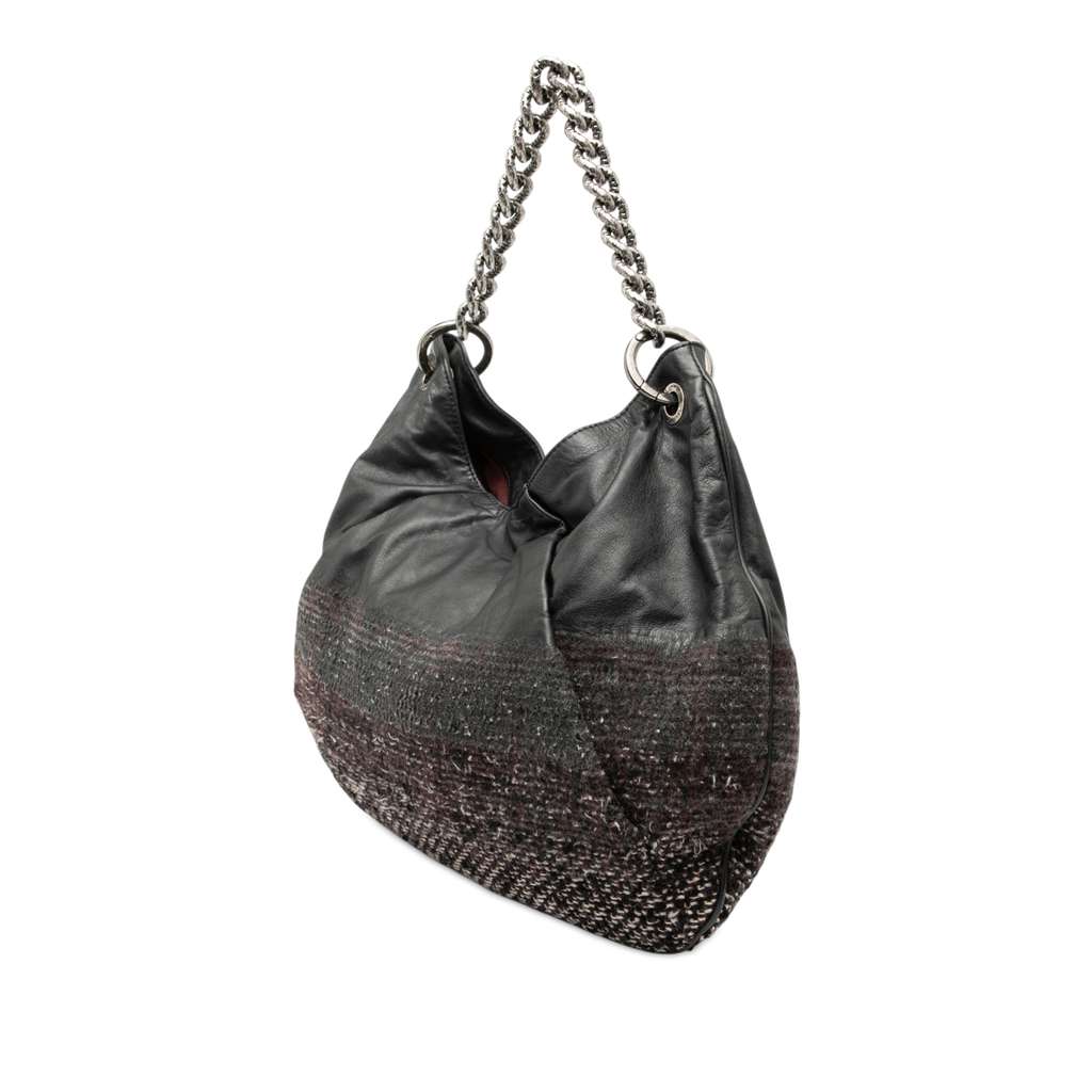 Chanel Lambskin and Tweed Coco Pleats Hobo Black Leather Very good condition - Back View