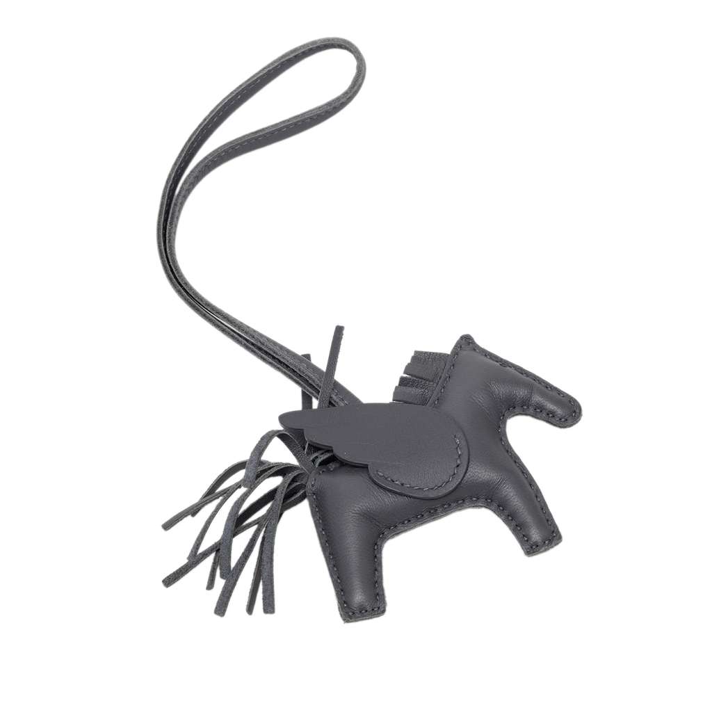 Hermès Milo Lambskin GriGri Rodeo Pegasus Bag Charm Grey Leather Very good condition - Back View