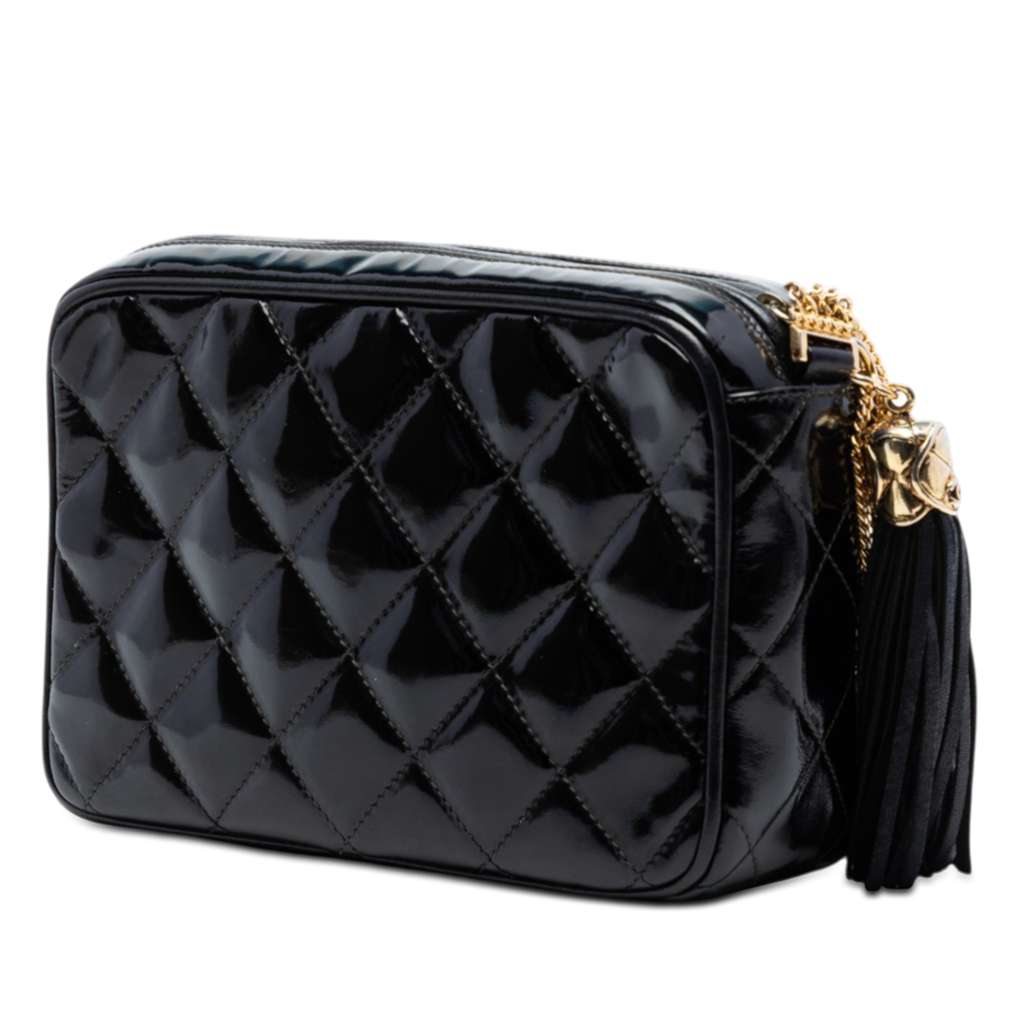 Chanel CC Quilted Patent Camera Bag Black Leather Very good condition - Back View