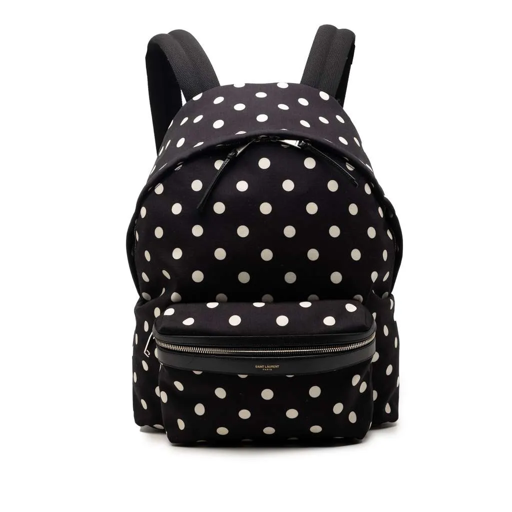 Saint Laurent Canvas Polka Dot City Backpack Black Canvas Very good - Front View