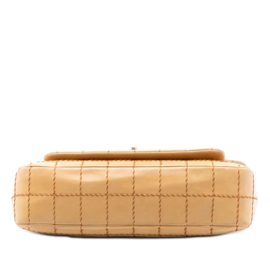 Chanel Chocolate Bar Lambskin Wild Stitch Chain Flap Beige Leather Very good - Inside View